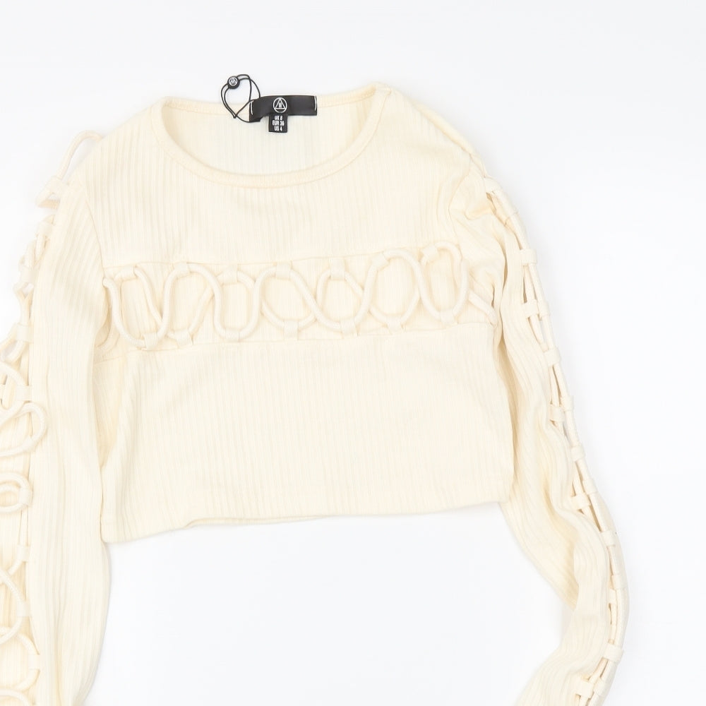 Missguided Womens Ivory   Cropped T-Shirt Size 8