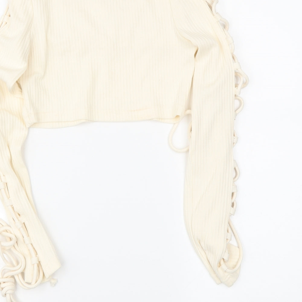 Missguided Womens Ivory   Cropped T-Shirt Size 8