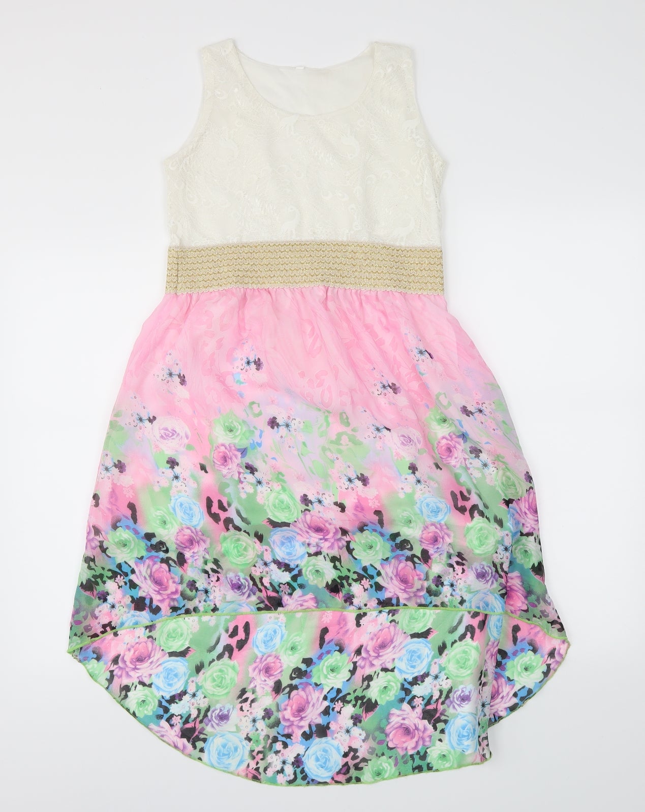 Preworn Girls Pink Floral  Skater Dress  Size 12 Years