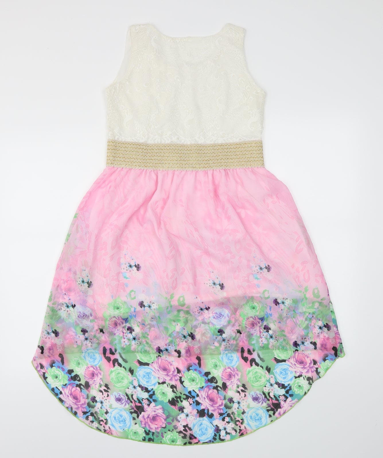 Preworn Girls Pink Floral  Skater Dress  Size 12 Years