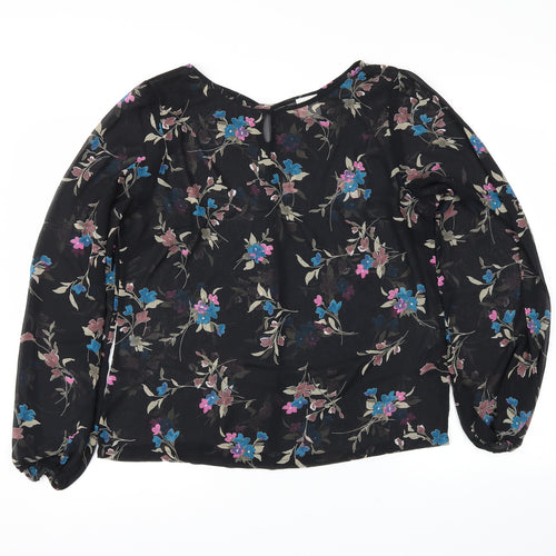 g:21 Womens Black Floral  Basic Blouse Size 12