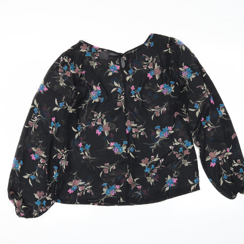 g:21 Womens Black Floral  Basic Blouse Size 12