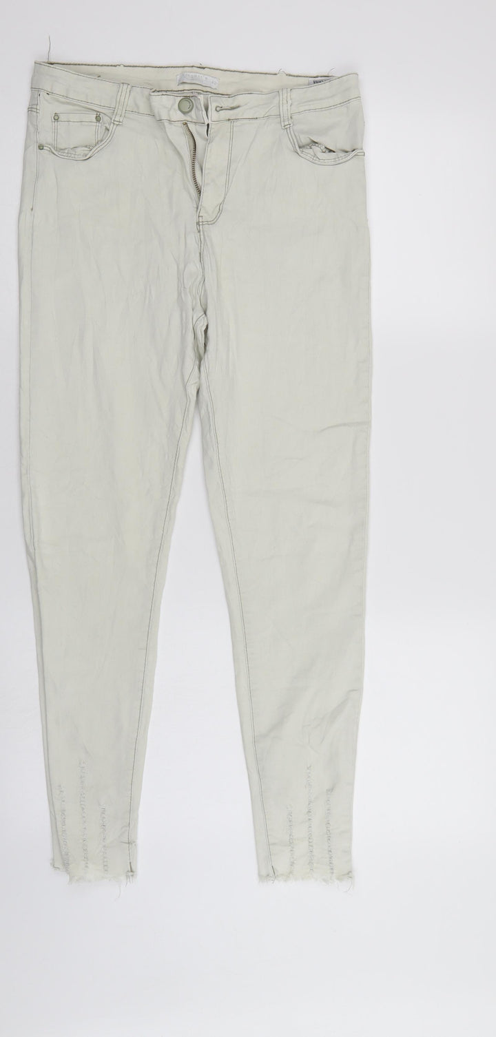 elegant's Womens Ivory  Denim Tapered Jeans Size 14 L26 in - Elastic Waist