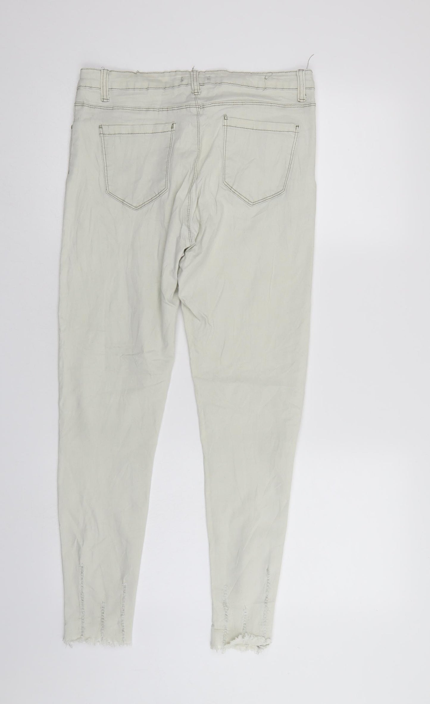 elegant's Womens Ivory  Denim Tapered Jeans Size 14 L26 in - Elastic Waist