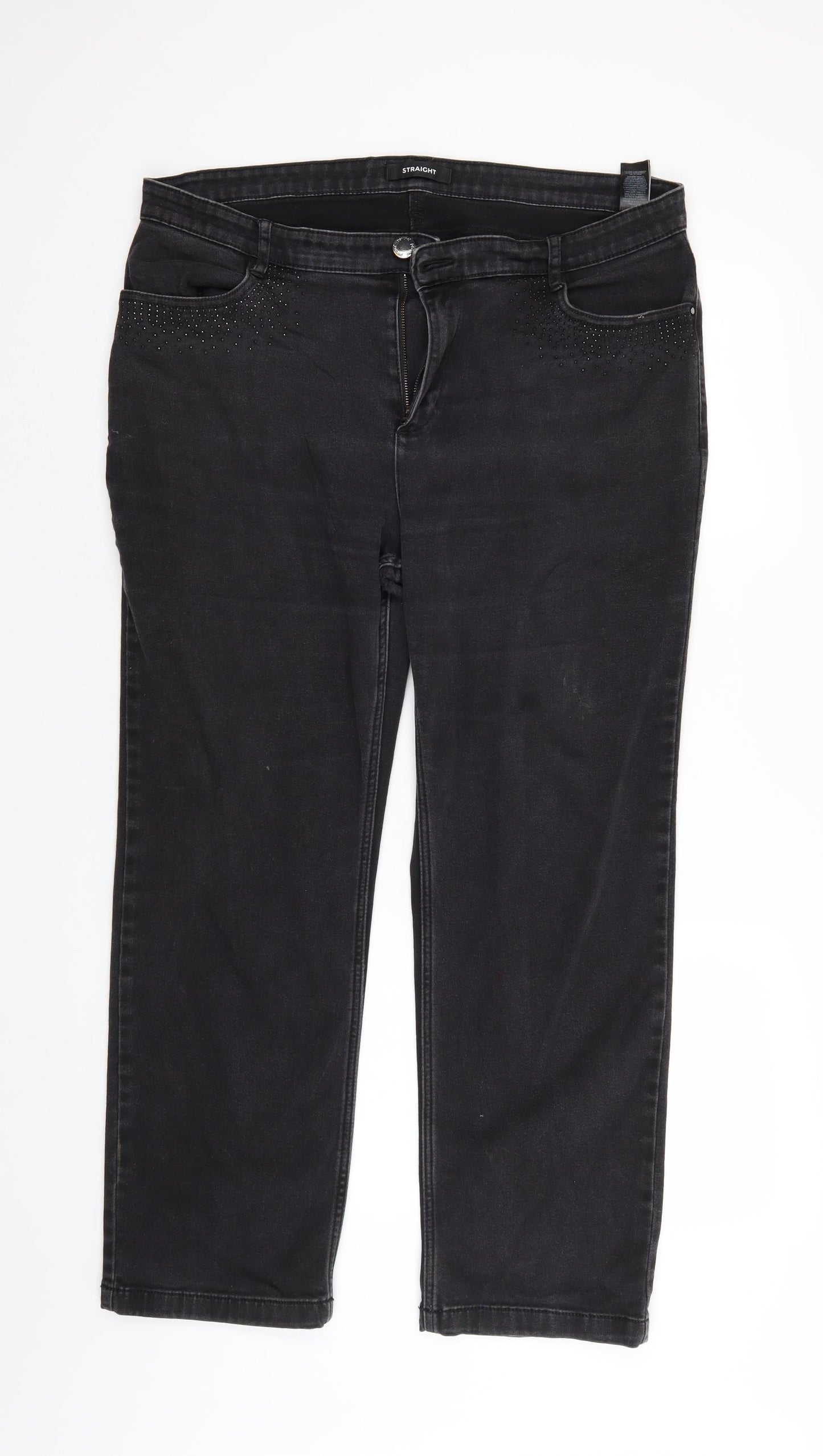 M&S Womens Black  Denim Straight Jeans Size 18 L28 in