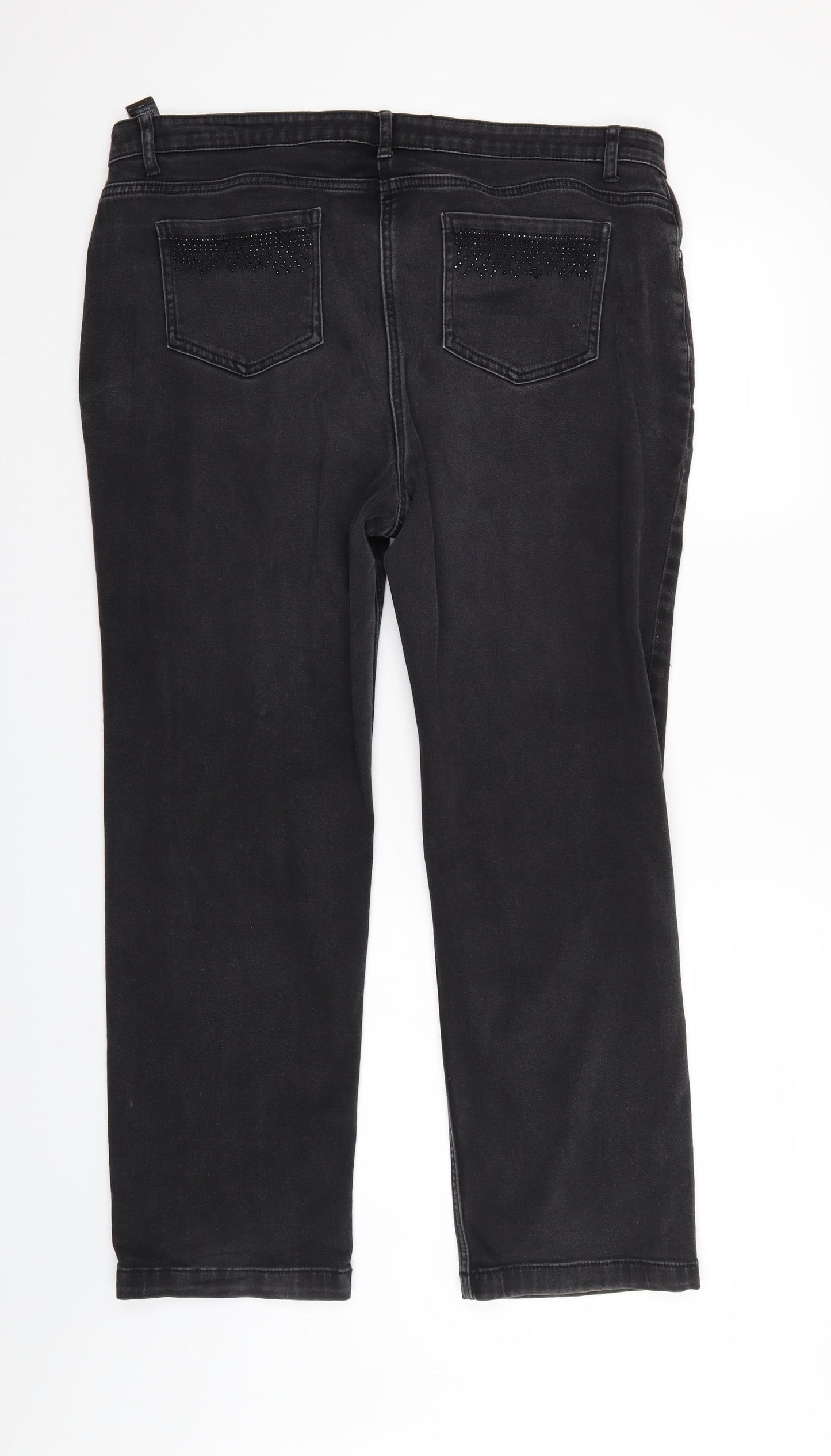 M&S Womens Black  Denim Straight Jeans Size 18 L28 in
