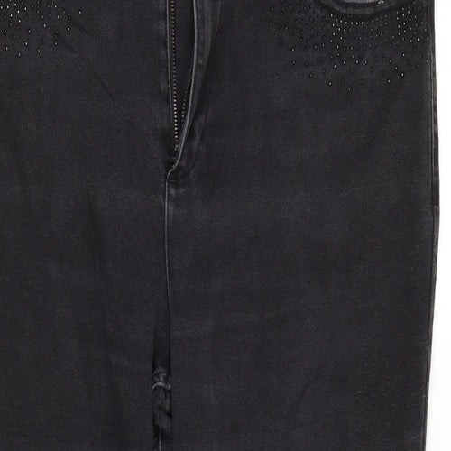 M&S Womens Black  Denim Straight Jeans Size 18 L28 in