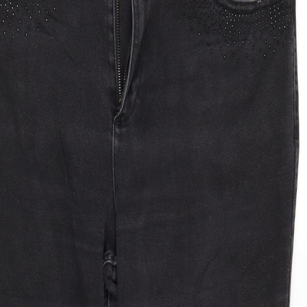 M&S Womens Black  Denim Straight Jeans Size 18 L28 in