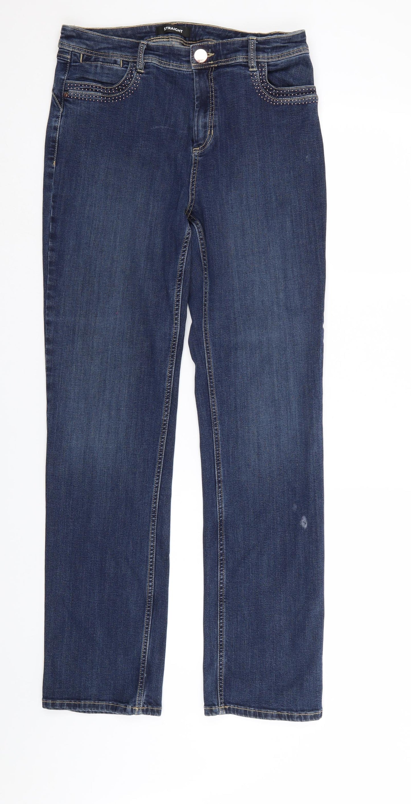 M&S Womens Blue  Denim Straight Jeans Size 12 L30 in