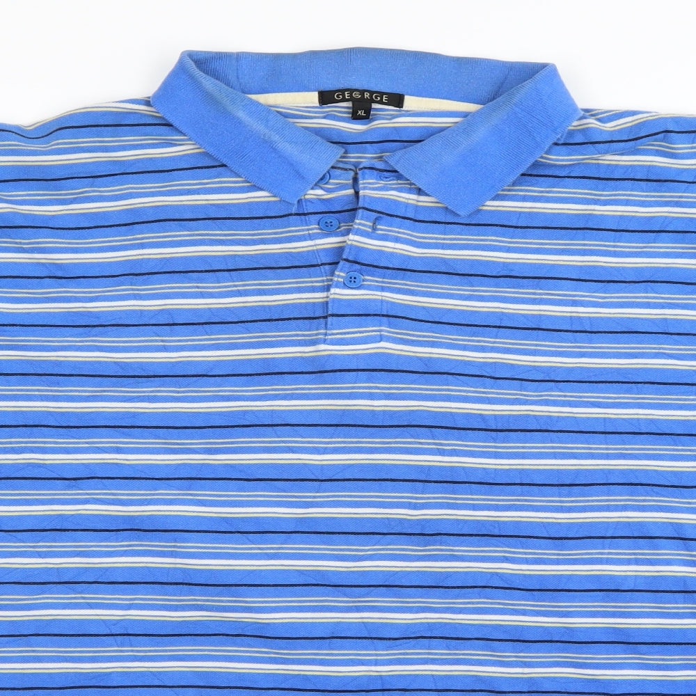 George Mens Blue Striped   Polo Size XL