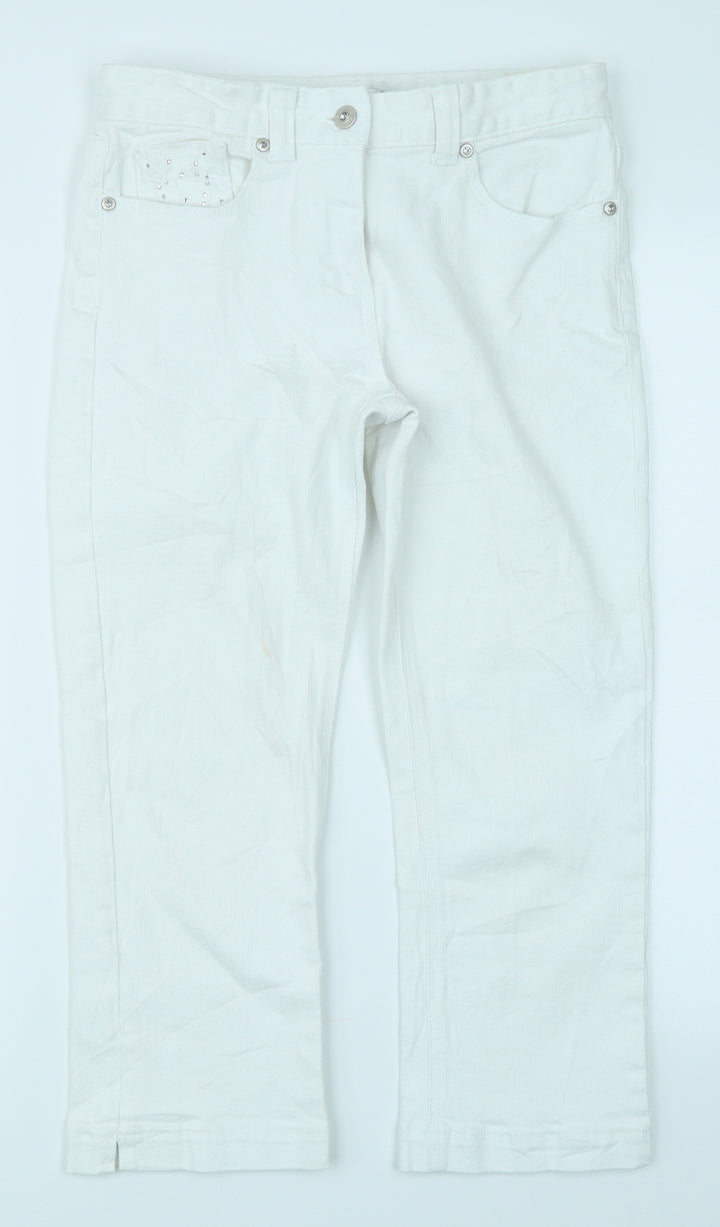 M&Co Womens White Denim Capri Jeans Size 8 L20 in