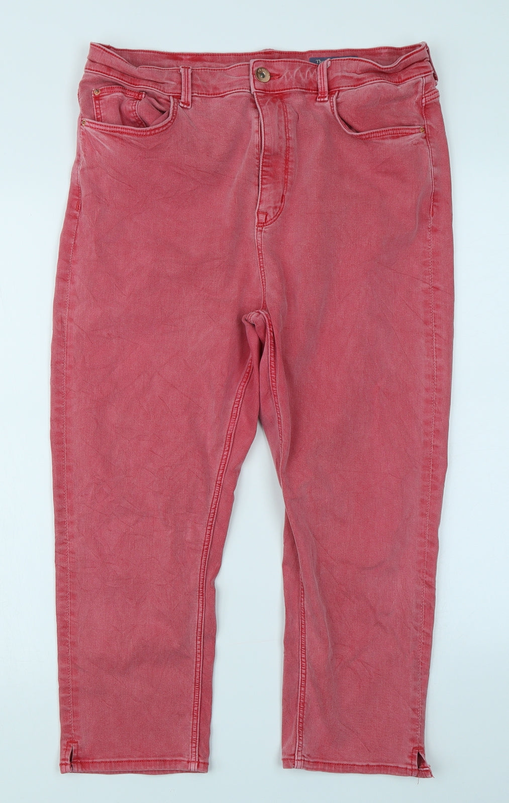 M&S Womens Red  Denim Capri Jeans Size 16 L21 in