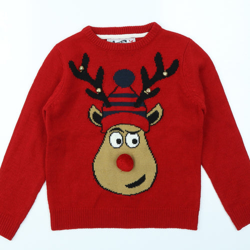 Rebel Boys Red  Knit Pullover Jumper Size 9-10 Years  - Christmas jumper