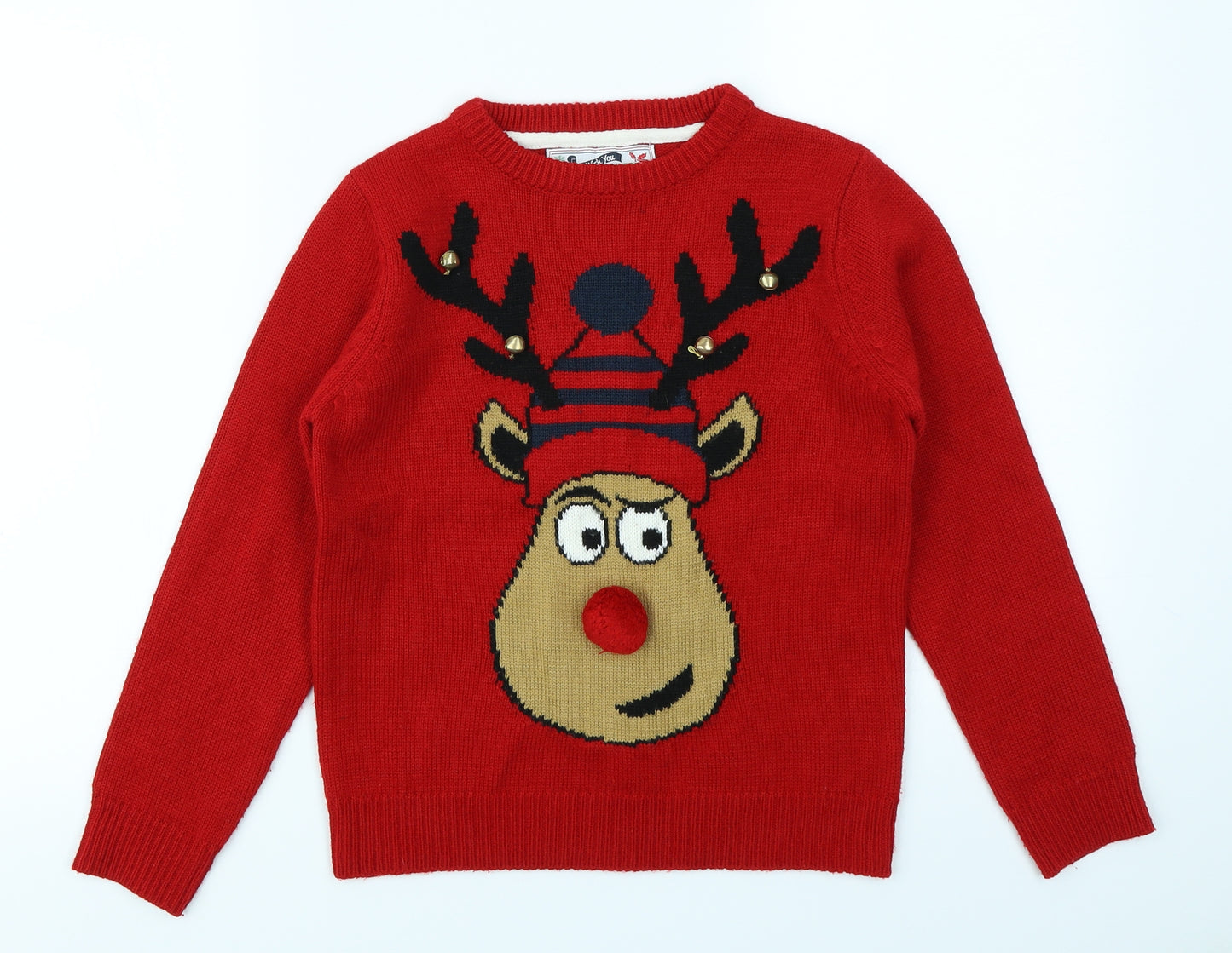 Rebel Boys Red  Knit Pullover Jumper Size 9-10 Years  - Christmas jumper