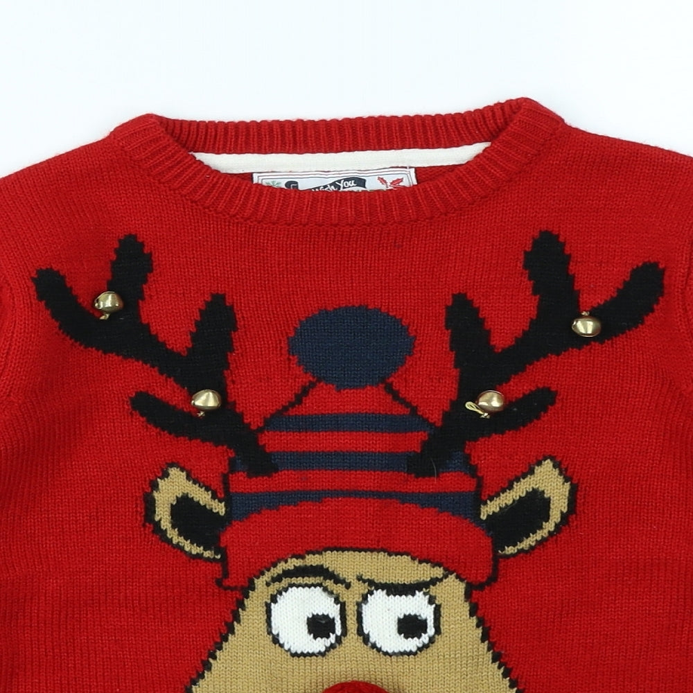 Rebel Boys Red  Knit Pullover Jumper Size 9-10 Years  - Christmas jumper