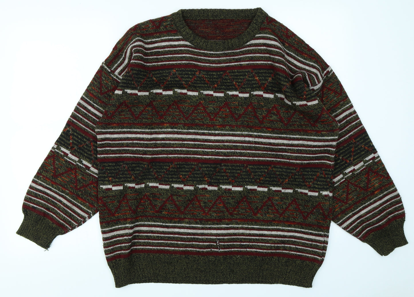 BHS Mens Green Fair Isle Knit Pullover Jumper Size M