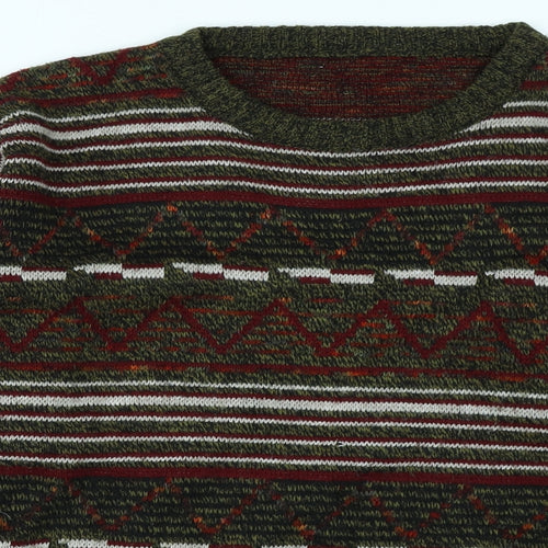 BHS Mens Green Fair Isle Knit Pullover Jumper Size M