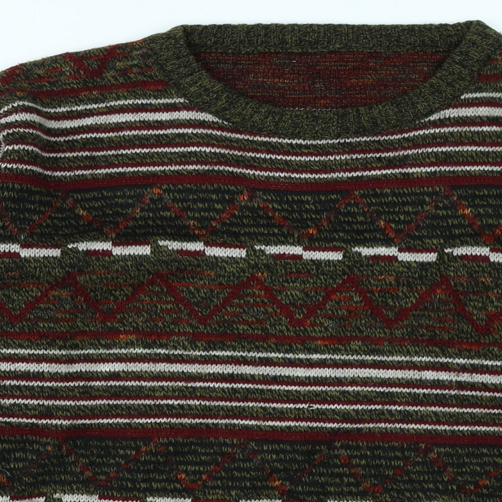 BHS Mens Green Fair Isle Knit Pullover Jumper Size M