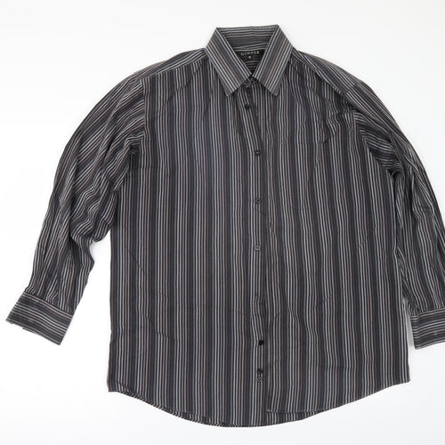 George Mens Grey Striped   Button-Up Size 16