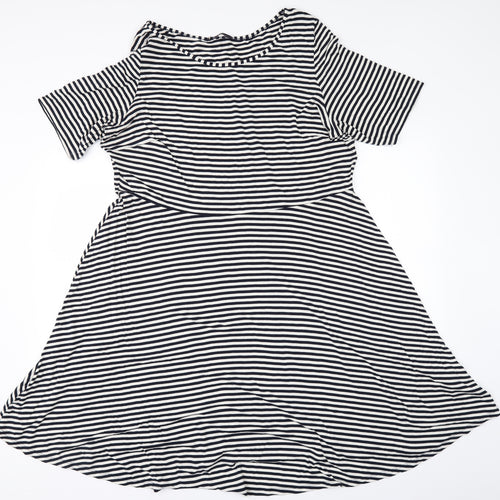 Marks and Spencer Womens Black Striped  Skater Dress  Size 22