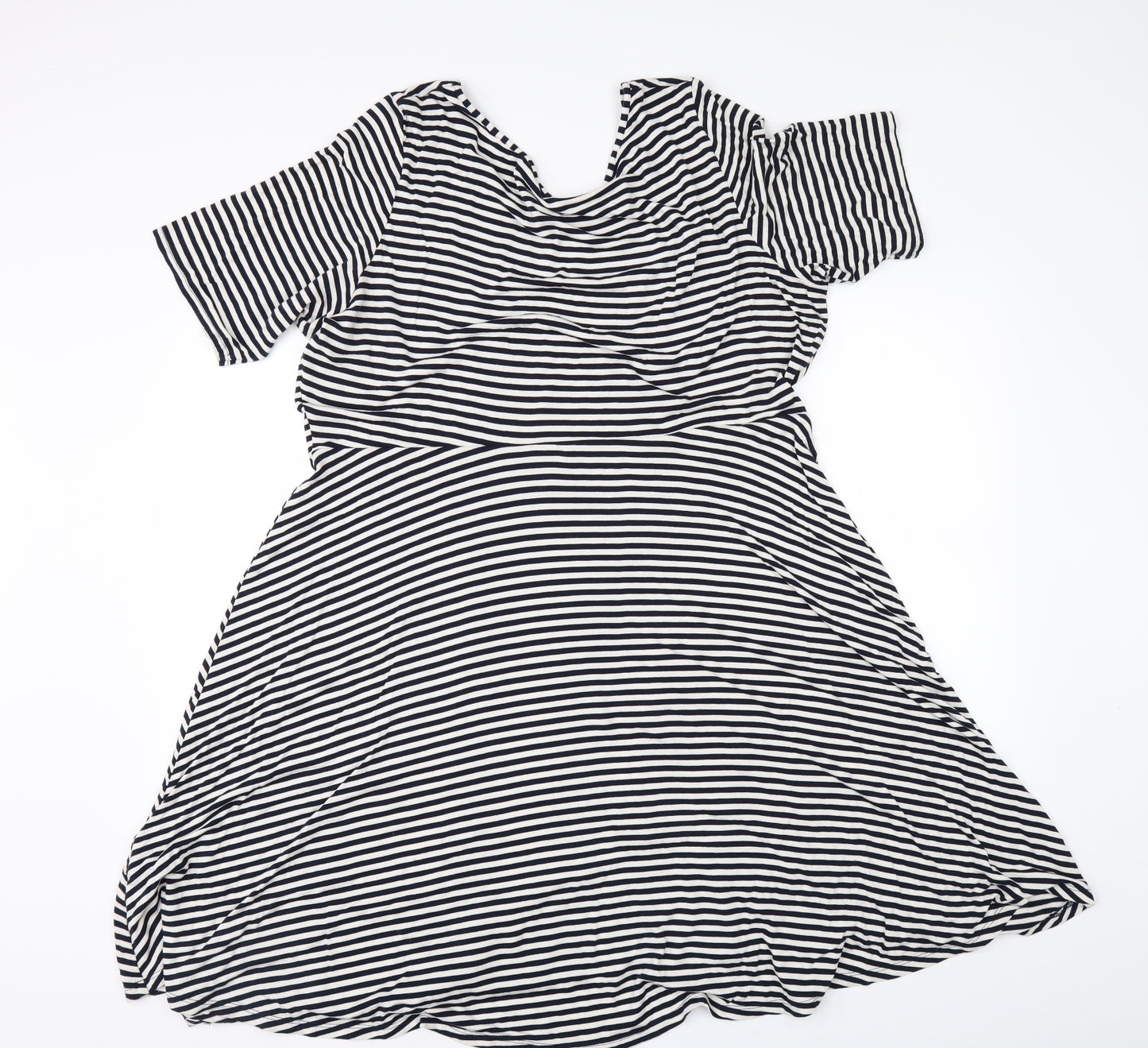 Marks and Spencer Womens Black Striped  Skater Dress  Size 22