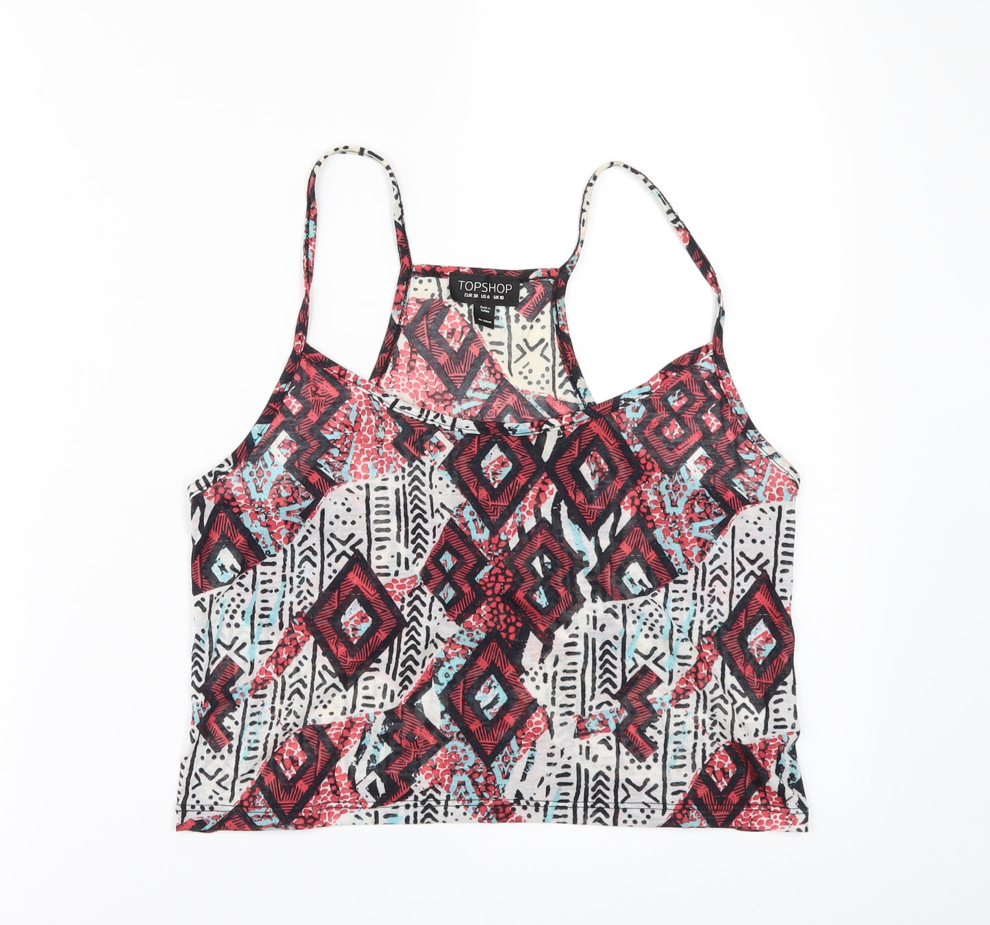 Topshop Womens White Geometric  Cropped T-Shirt Size 10