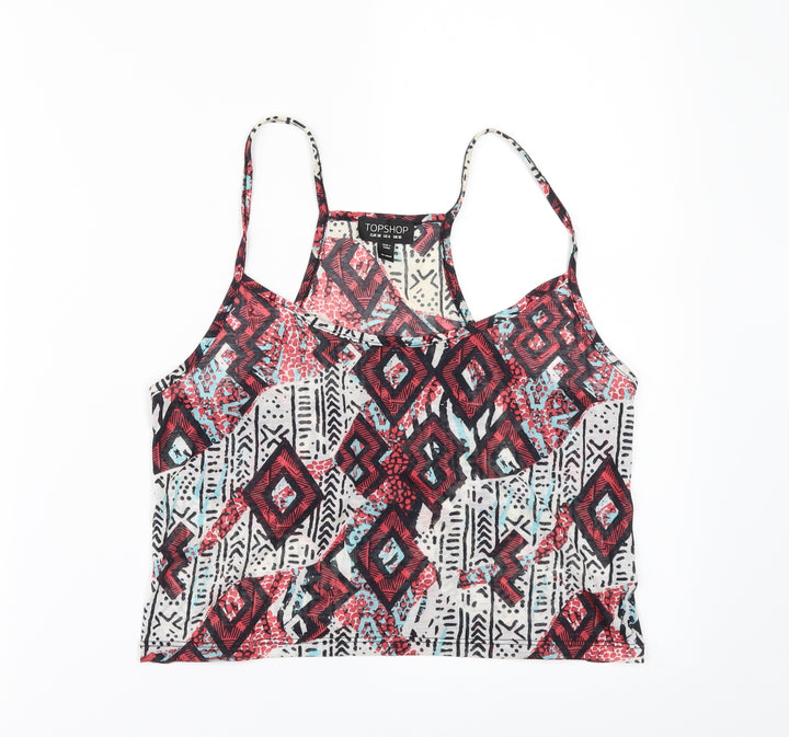 Topshop Womens White Geometric  Cropped T-Shirt Size 10