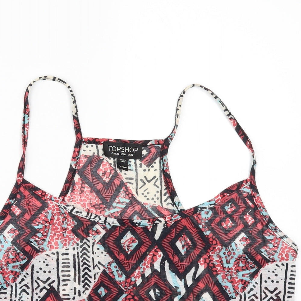 Topshop Womens White Geometric  Cropped T-Shirt Size 10