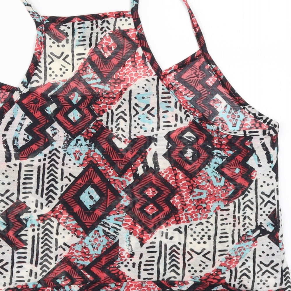 Topshop Womens White Geometric  Cropped T-Shirt Size 10