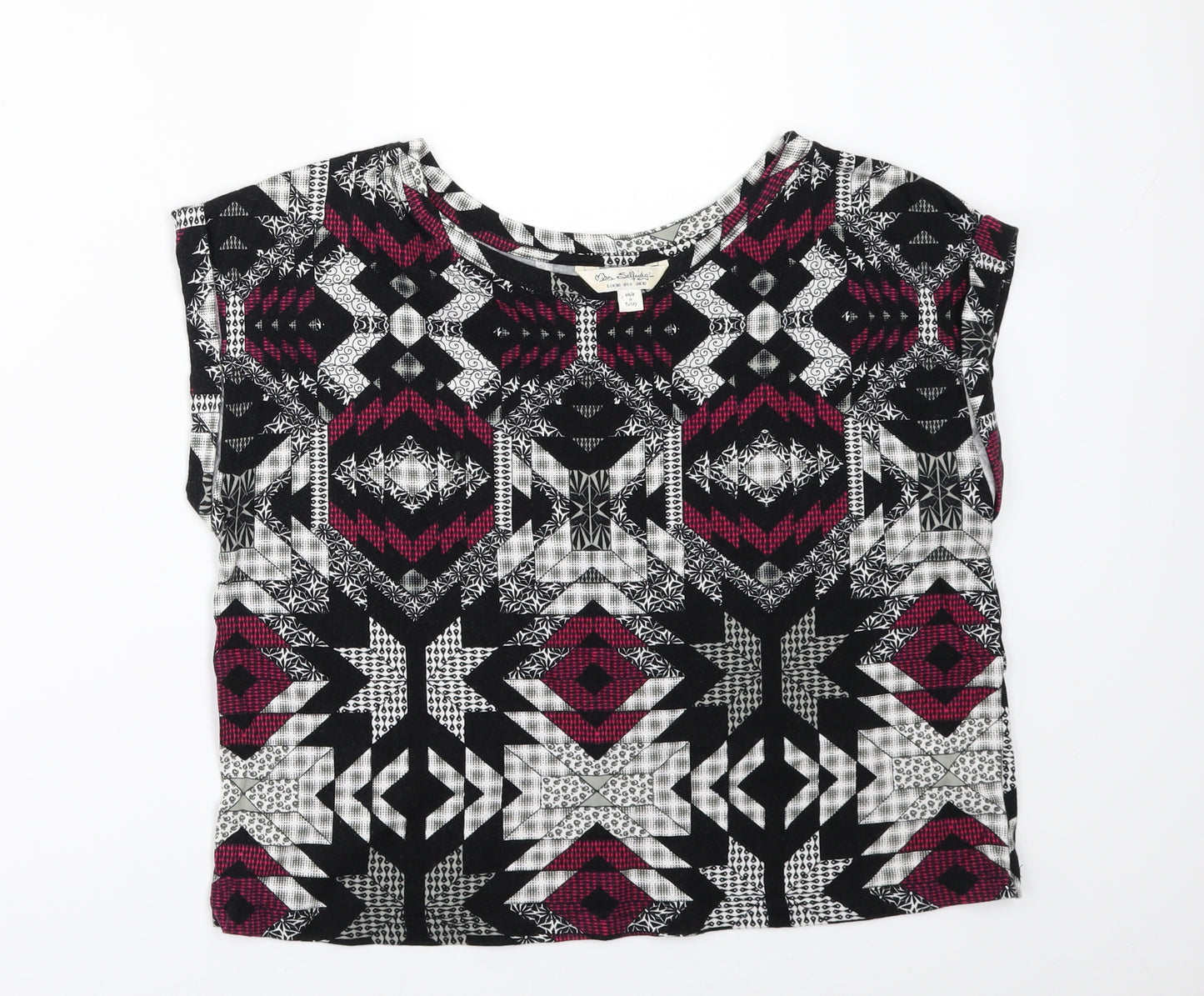Miss Selfridge Womens Black Geometric  Basic T-Shirt Size 10