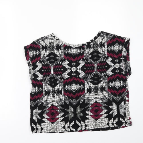 Miss Selfridge Womens Black Geometric  Basic T-Shirt Size 10