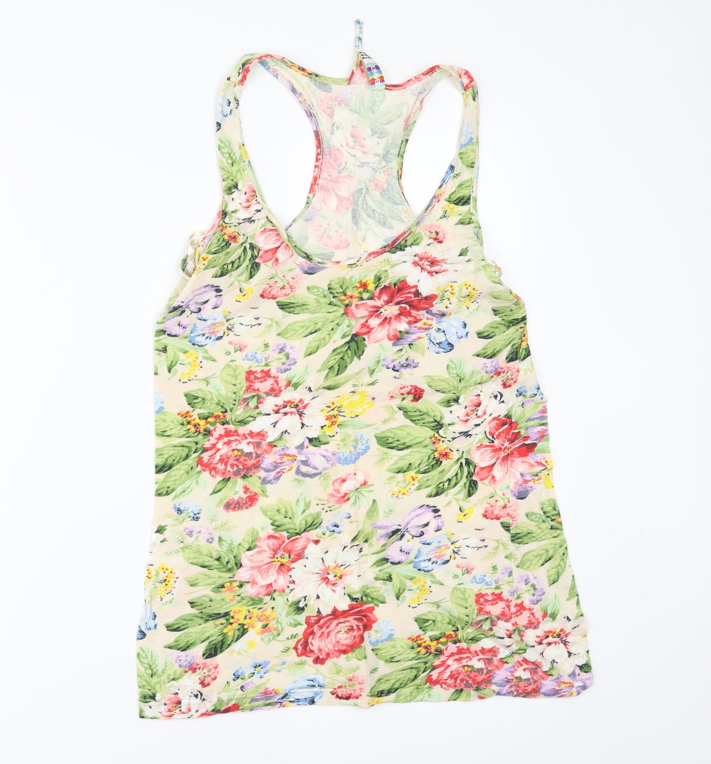 Denim & Co. Womens Ivory Floral  Basic T-Shirt Size 14  - Racer Back