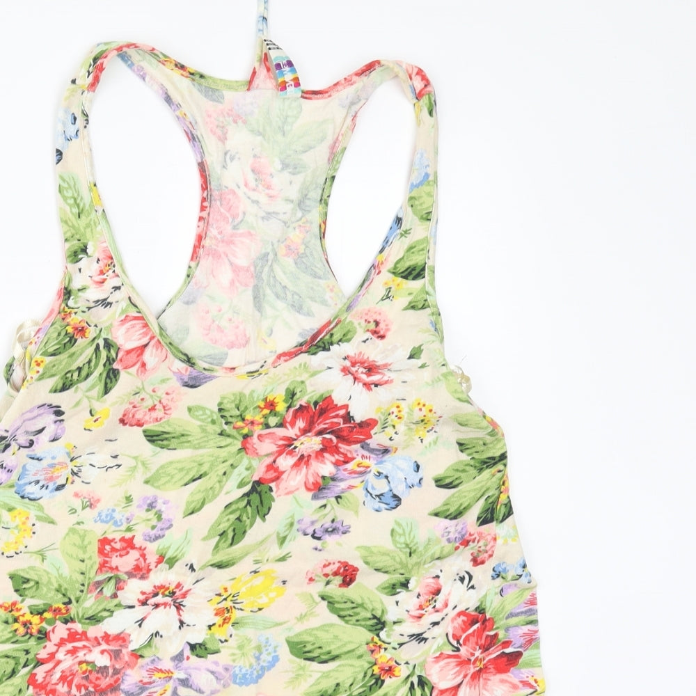 Denim & Co. Womens Ivory Floral  Basic T-Shirt Size 14  - Racer Back