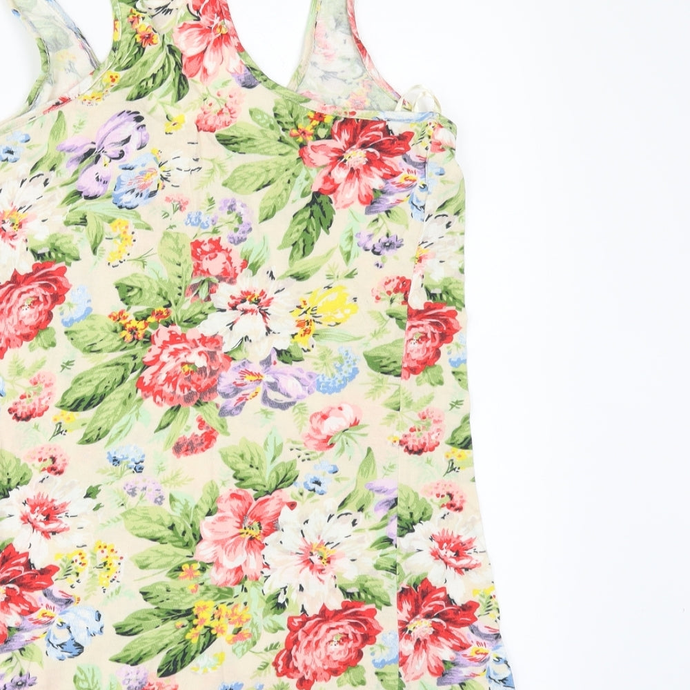 Denim & Co. Womens Ivory Floral  Basic T-Shirt Size 14  - Racer Back