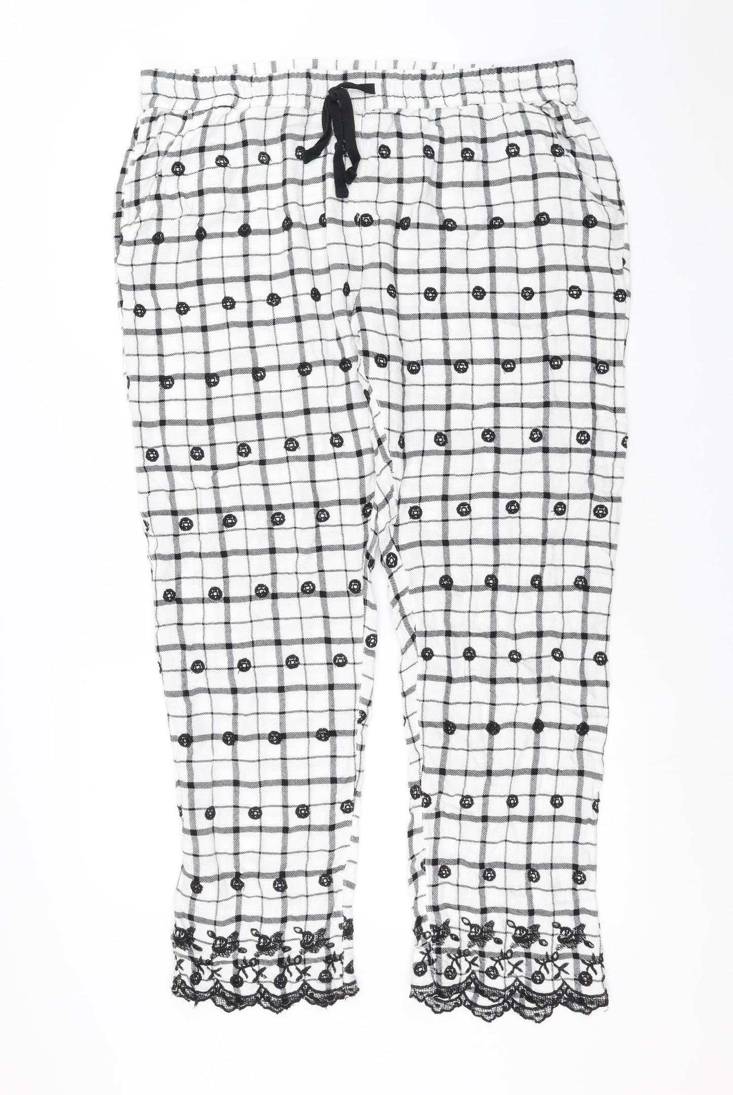 Topshop Womens White Check   Lounge Pants Size 16  - Embroidered detail