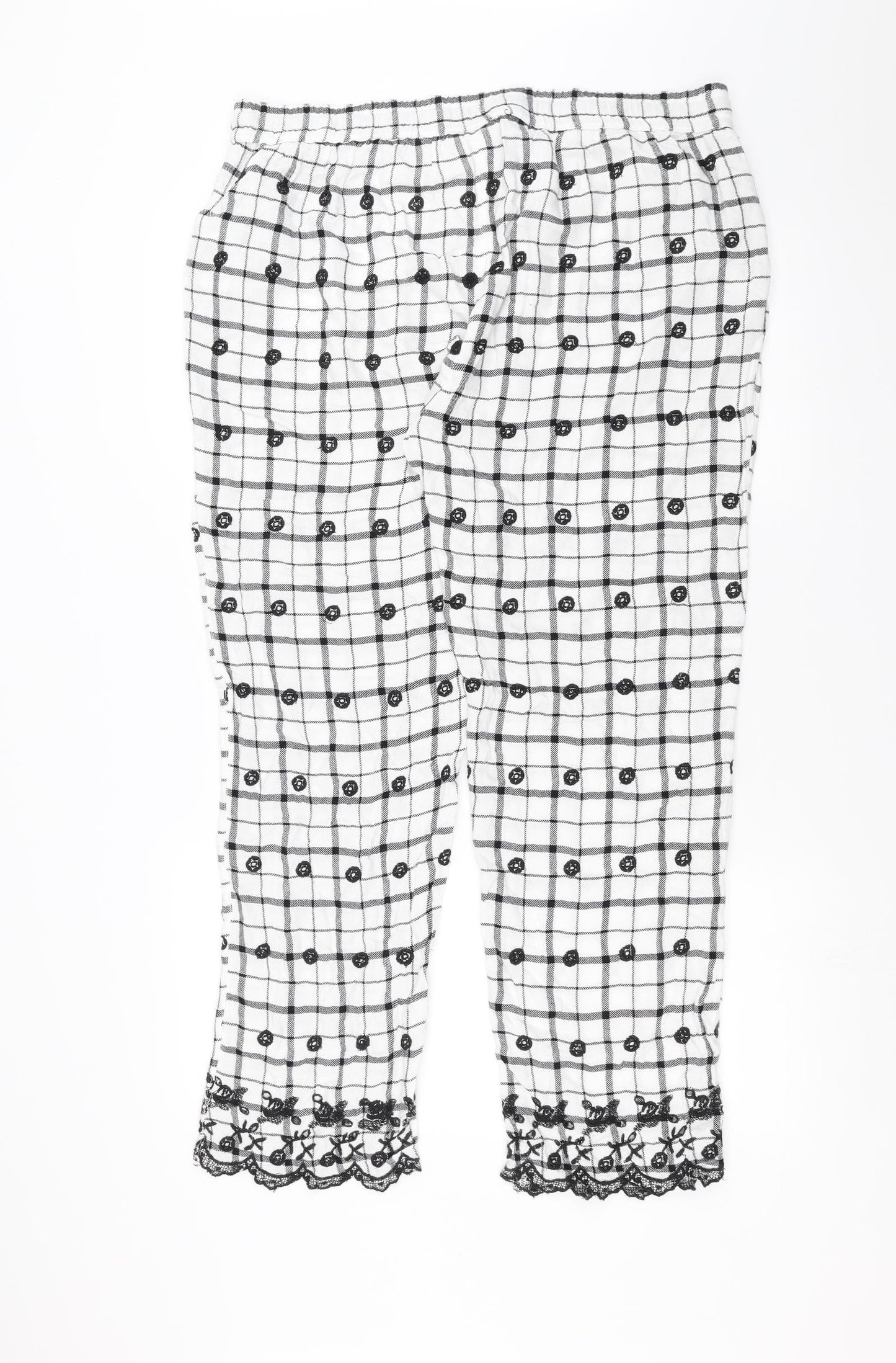 Topshop Womens White Check   Lounge Pants Size 16  - Embroidered detail
