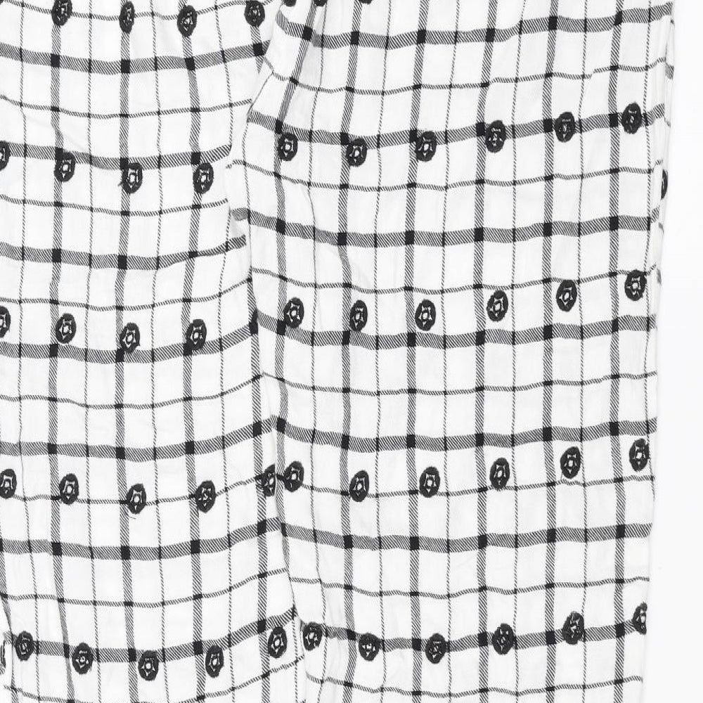 Topshop Womens White Check   Lounge Pants Size 16  - Embroidered detail