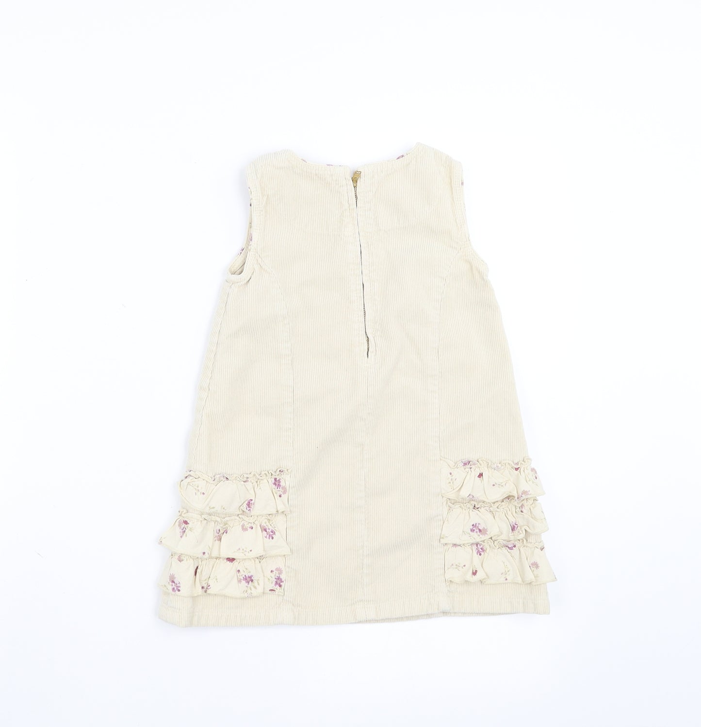 children Girls Beige  Corduroy Shift  Size 3 Years  - floral detail