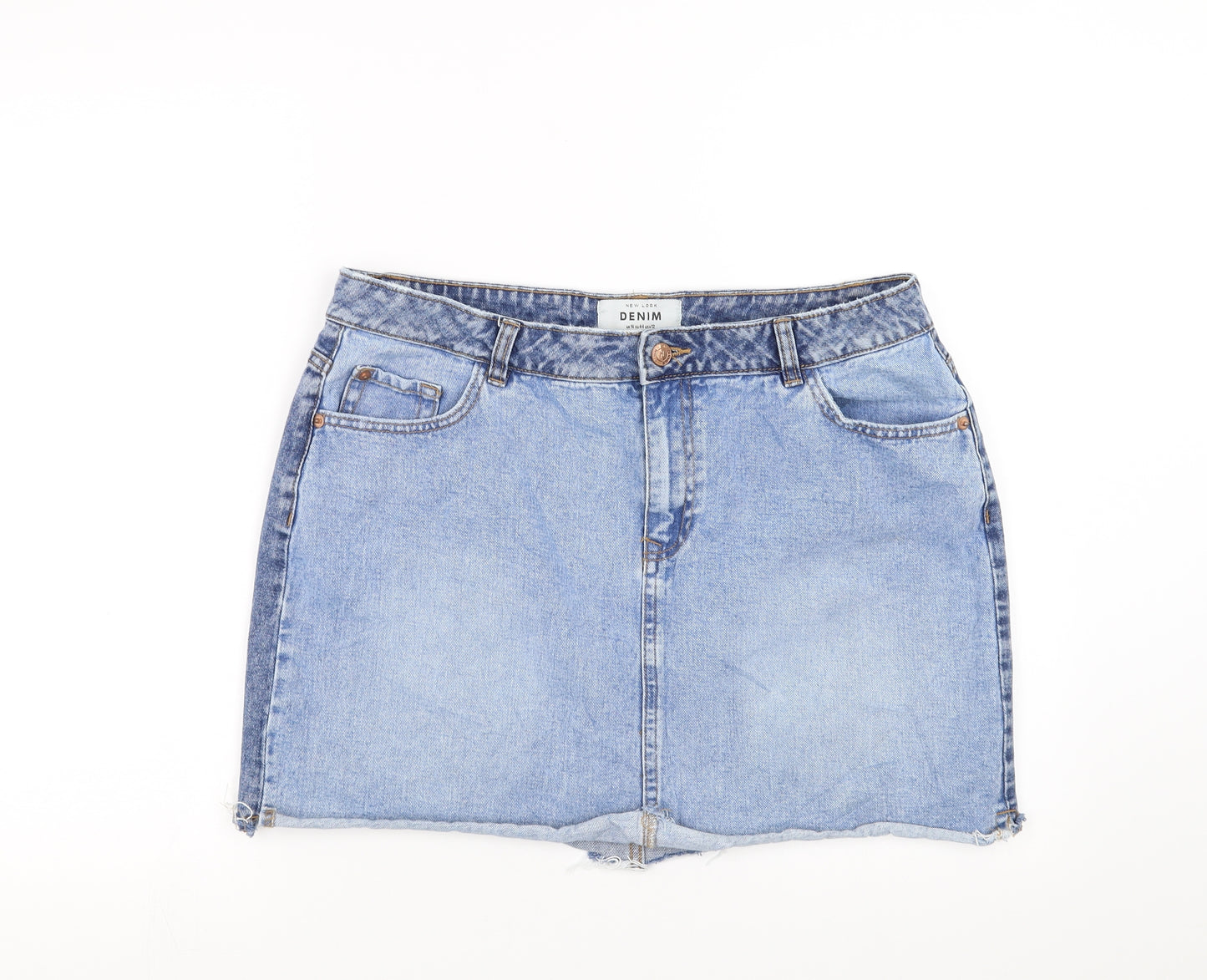 New Look Womens Blue  Denim A-Line Skirt Size 16  - distressed hem