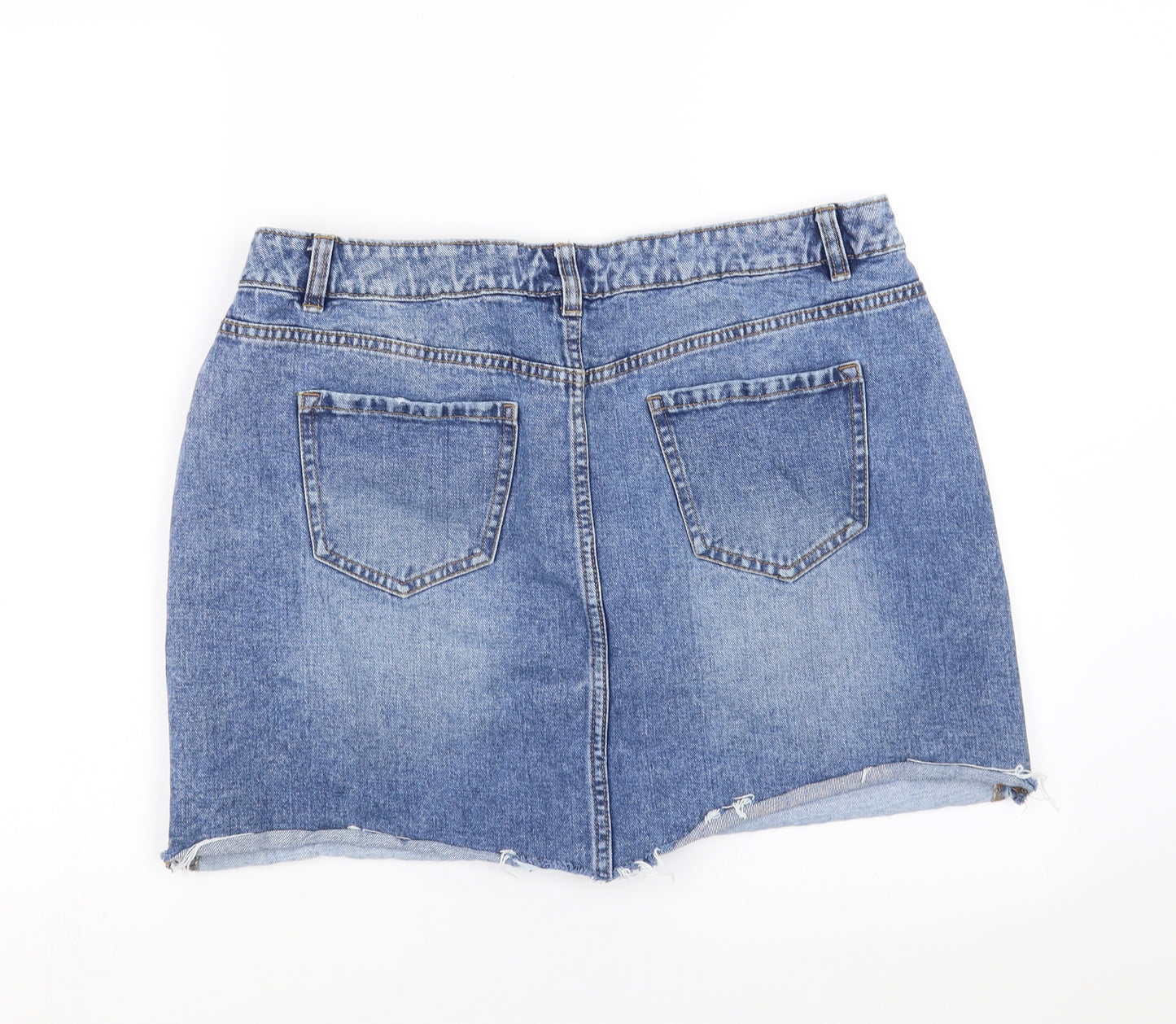 New Look Womens Blue  Denim A-Line Skirt Size 16  - distressed hem