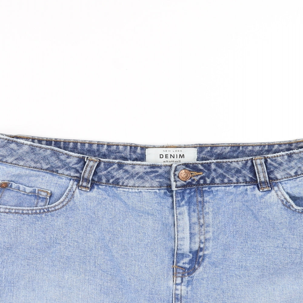 New Look Womens Blue  Denim A-Line Skirt Size 16  - distressed hem