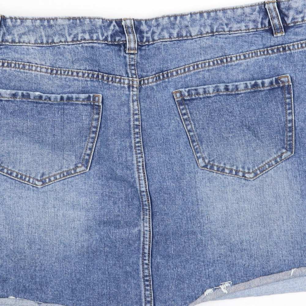 New Look Womens Blue  Denim A-Line Skirt Size 16  - distressed hem