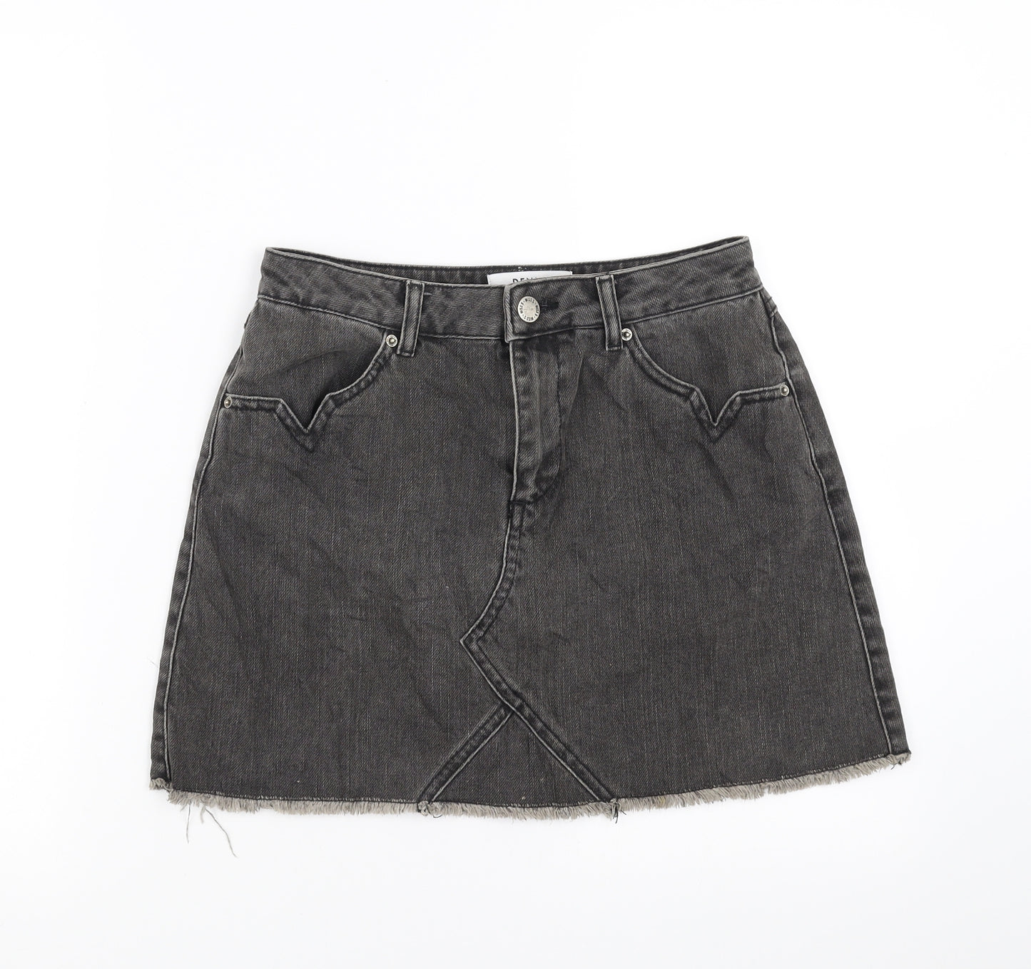 Miss Selfridge Womens Grey  Denim A-Line Skirt Size 10  - distressed hem