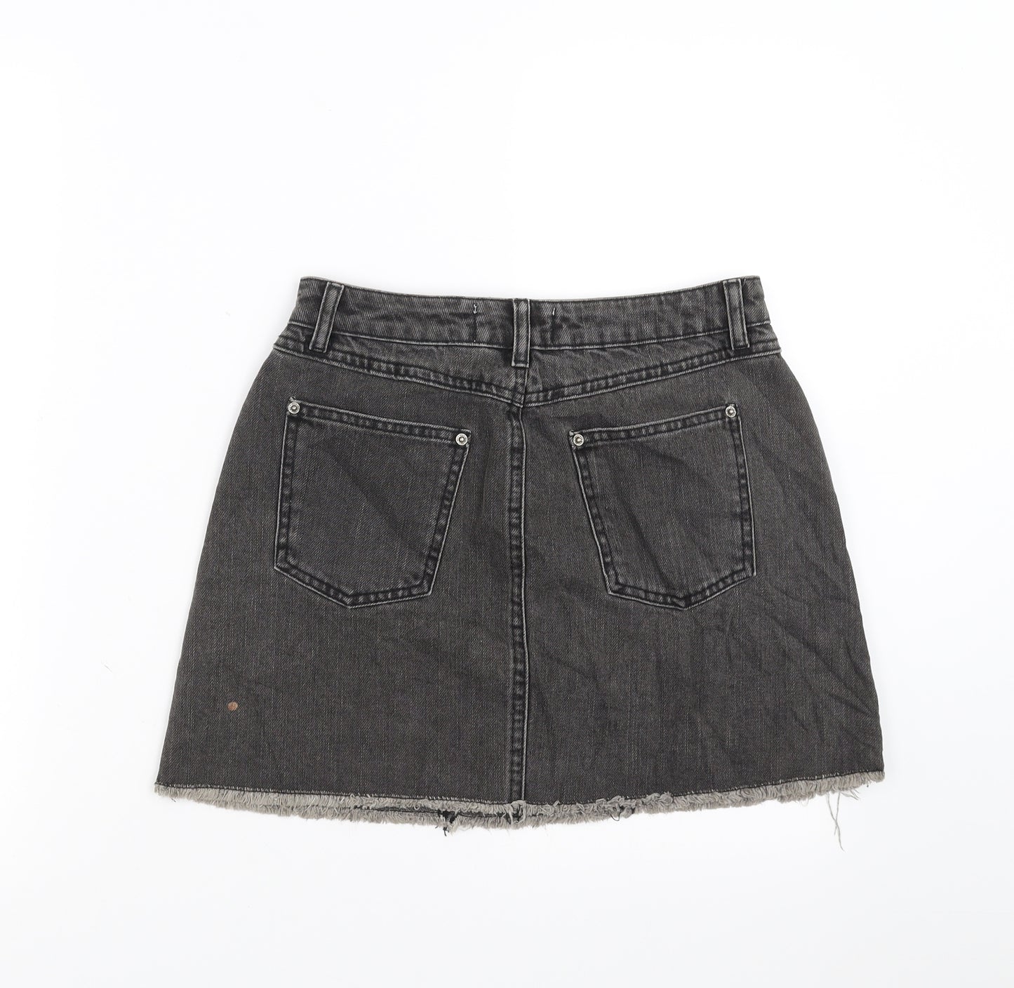 Miss Selfridge Womens Grey  Denim A-Line Skirt Size 10  - distressed hem