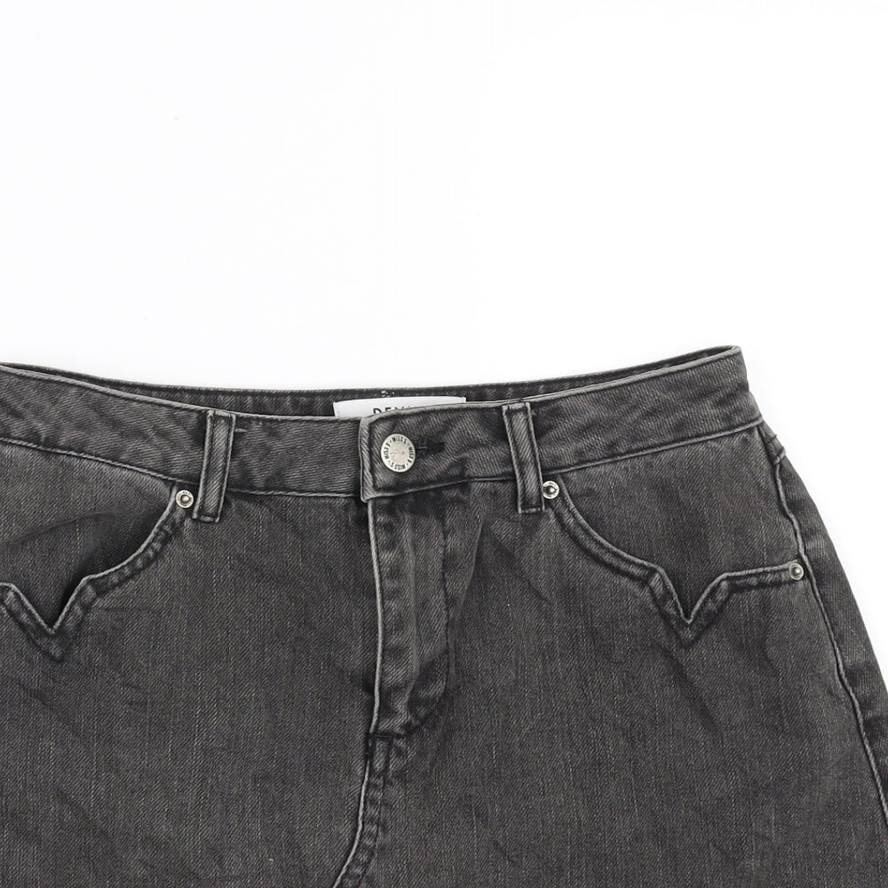 Miss Selfridge Womens Grey  Denim A-Line Skirt Size 10  - distressed hem