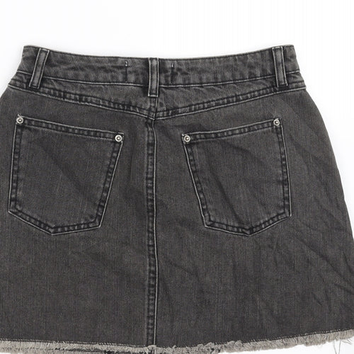 Miss Selfridge Womens Grey  Denim A-Line Skirt Size 10  - distressed hem
