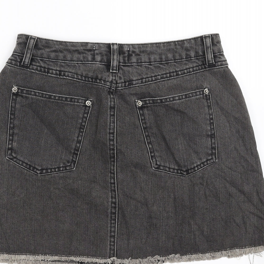 Miss Selfridge Womens Grey  Denim A-Line Skirt Size 10  - distressed hem