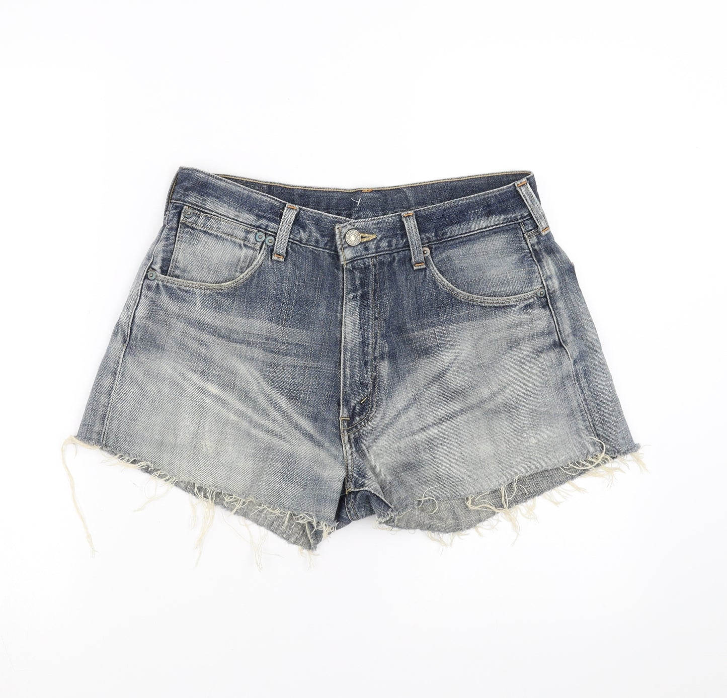 LEVIS Womens Blue  Denim Hot Pants Shorts Size 31 in - distressed hem