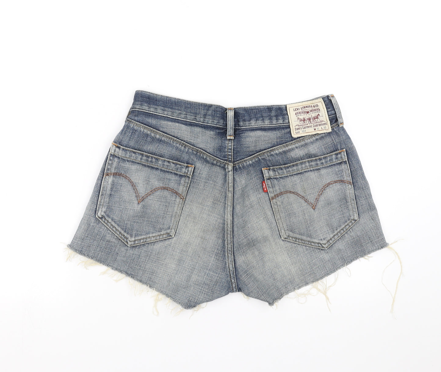 LEVIS Womens Blue  Denim Hot Pants Shorts Size 31 in - distressed hem