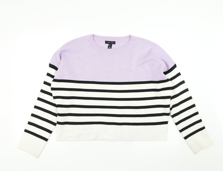 New Look Womens Purple Striped  Pullover Jumper Size L